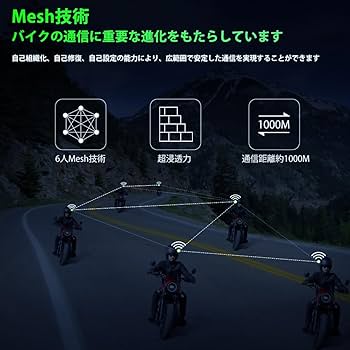 Amazon.co.jp: バイク用 インカム Meshインカム 最大6人同時通話